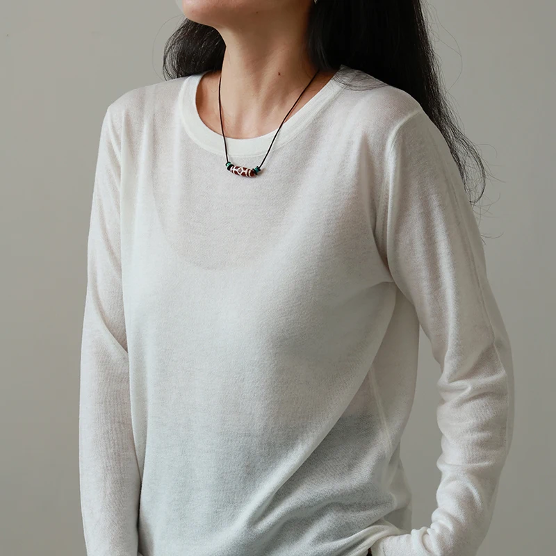 

Acetate Wool Base irt round Ne Long Sve Loose Overhead Tee Colors Lightweight Comfortable Casual Sle Women's T-irt