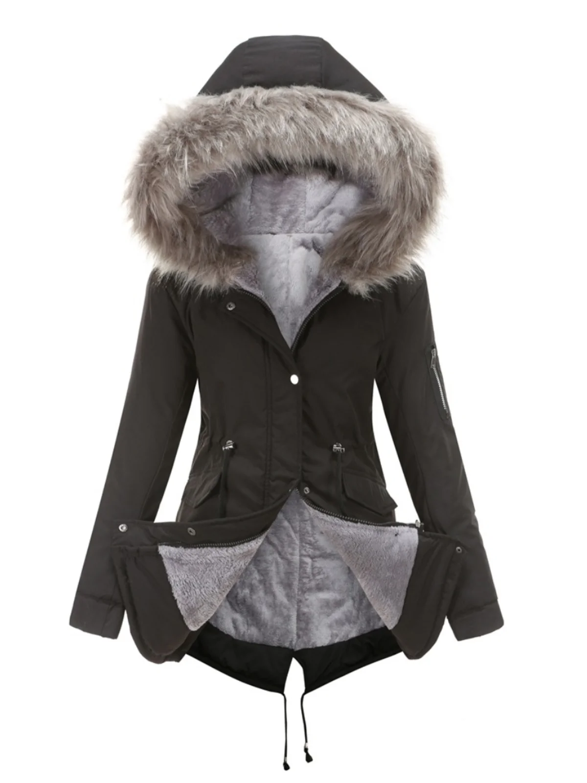 

Women's Faion Parka Coat Cotton Padded Hooded Mid-Length Winter Coat Additional Cotton Warm Soft Cotton Jaet Zipper Closure