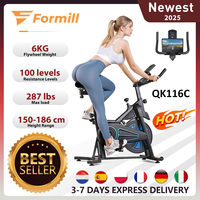 Formill QK116 Indoor Magnetic Spinning Bike, 6KG Flywheel Home Exercise Bike with LCD Display, Adjustable Resistance, Quiet Belt