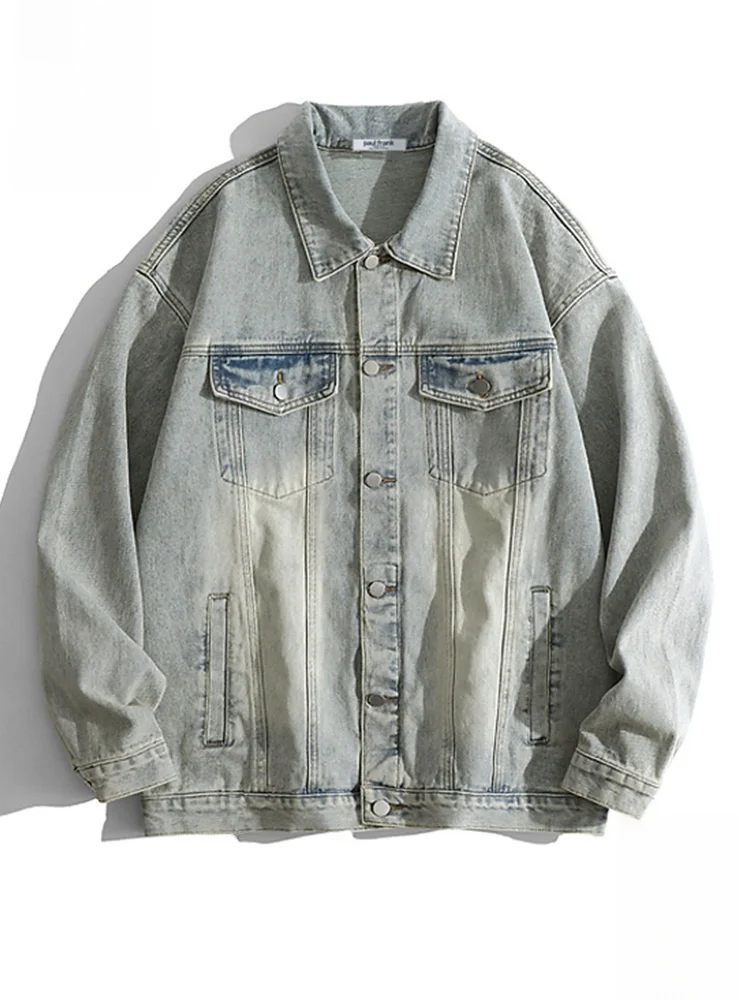 

Мужская джинсовая куртка Paul Frank в стиле ретро, свободного кроя, модная, с воротником, повседневная, из смесового хлопка и полиэстера