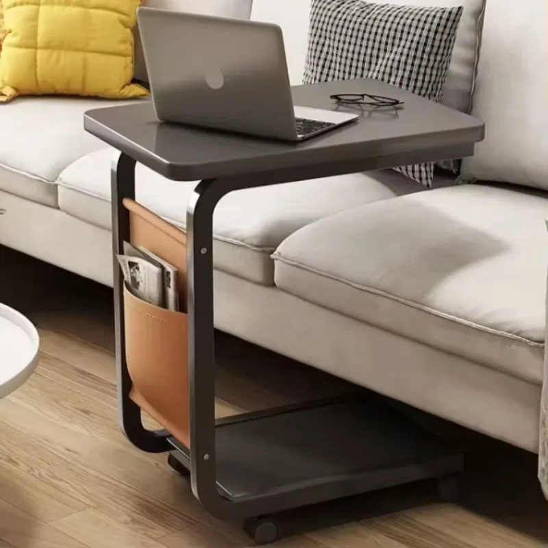 Corner Coffee Bedside Table With Wheels C Shape 2 Tiers End Table for Small Space in Living Room Rolling Storage Rack Shelf
