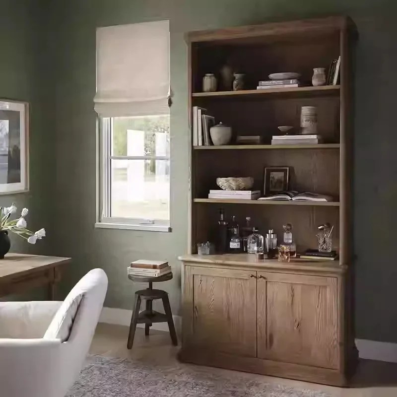 American solid wood study home bookcase open oak storage old storage side cabinet design practical