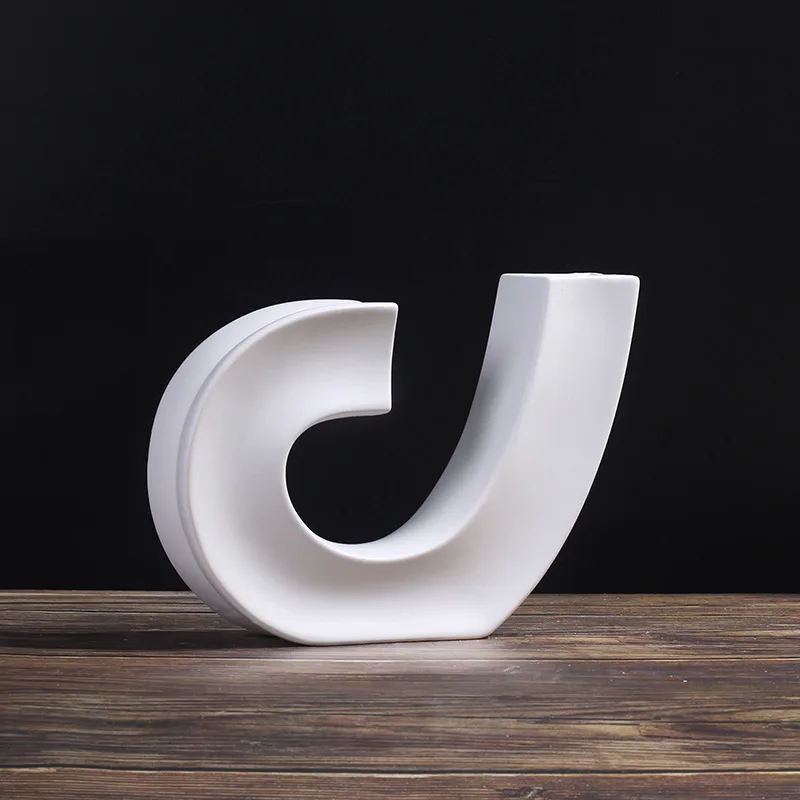 Black and white hook shaped musical note geometric ceramic flower arrangement simple Nordic home aesthetic decoration