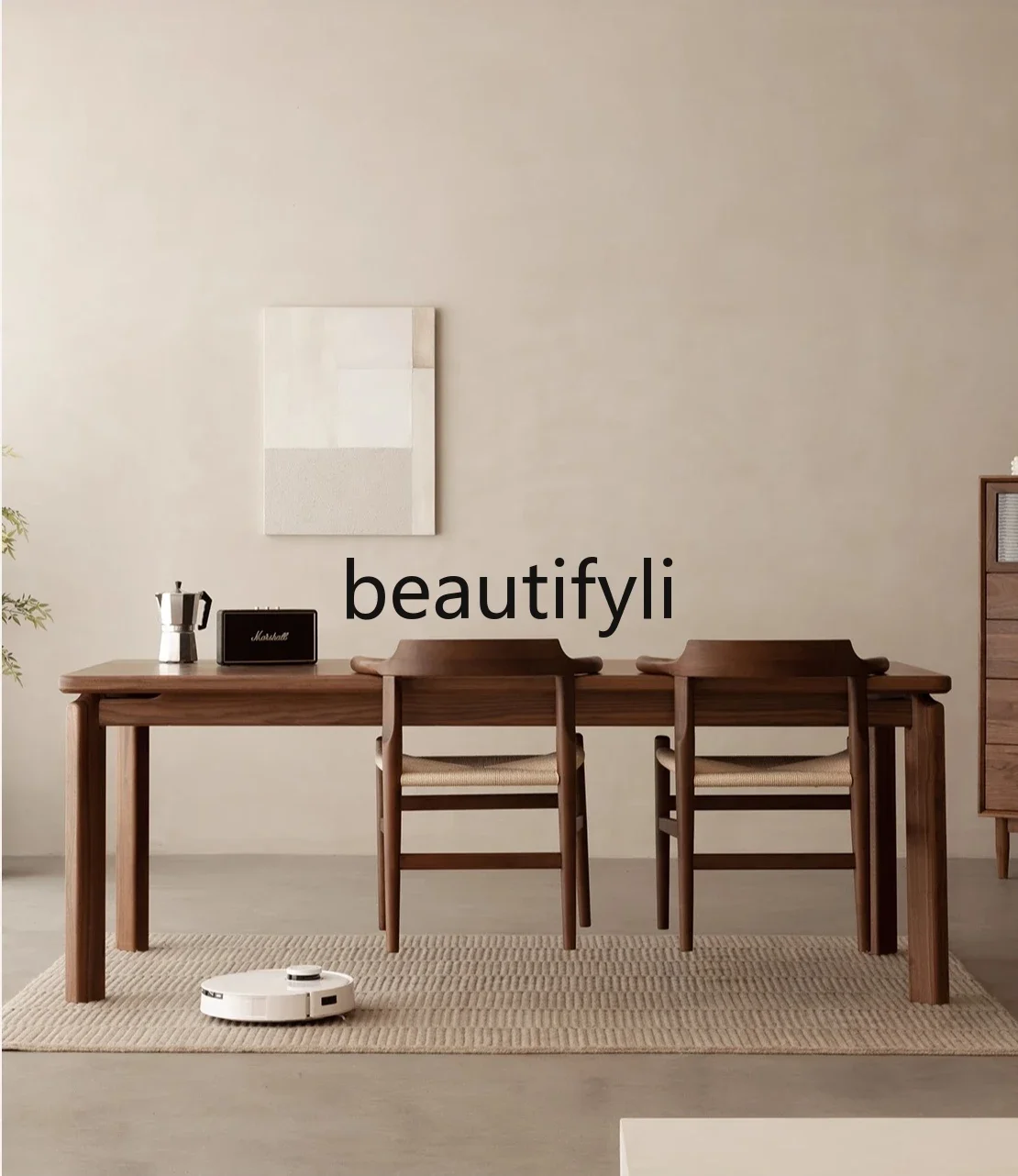 

Solid wood dining table black walnut dining room large board table study office workbench Nordic living room desk07