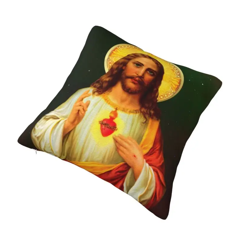 Custom Nordic Sacred Heart Of Jesus Catholic Cushion Covers 45x45cm Velvet Christian Faith Pillow Case for Car Square Pillowcase