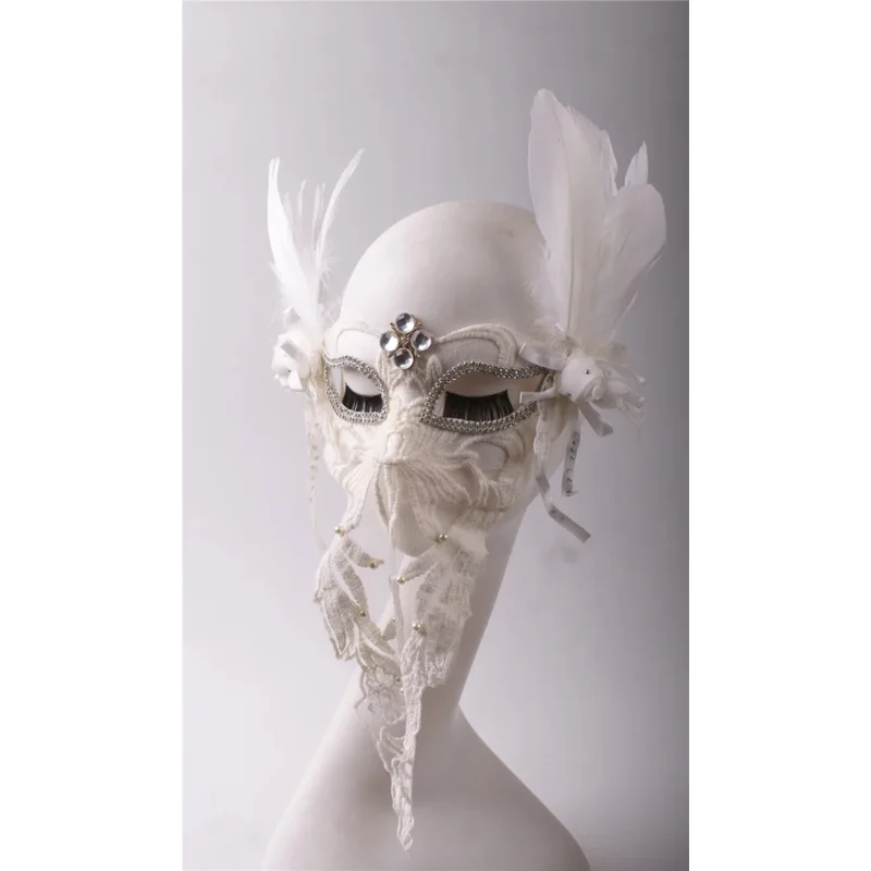 Women Princess Venetian Mardi Masquerade Party White Feather Masks Navidad