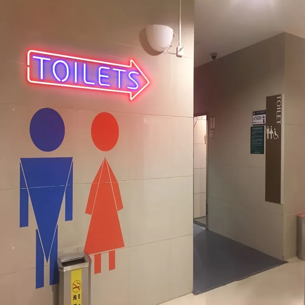 Toilets Arrow Neon Sign,Toilet Entrance Directional Sign For Park Office Mall Store  Led Light Sign, Turn Left/Right Wall Decor
