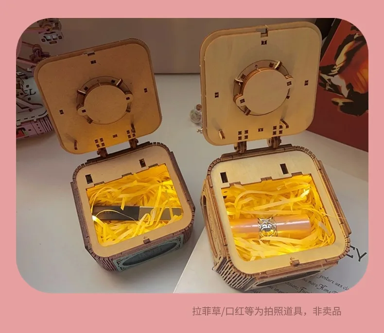 Retro Swivel Flip Color Music Box Diy Wooden Assembled Jewelry Box Handmade Homemade Music Box Birthday Gift Box