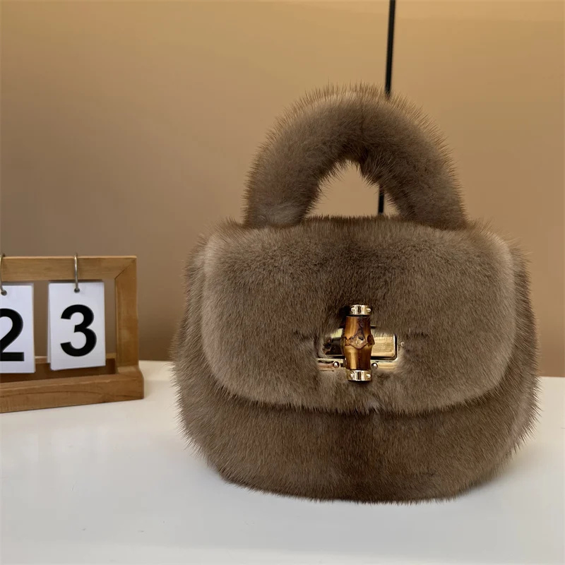 Real Mink Fur Bag Crossbody Bags For Women Lady Shoulder Bags Real Fur Bag Female Messenger Bag Evening Party Bag Handbag Ladies