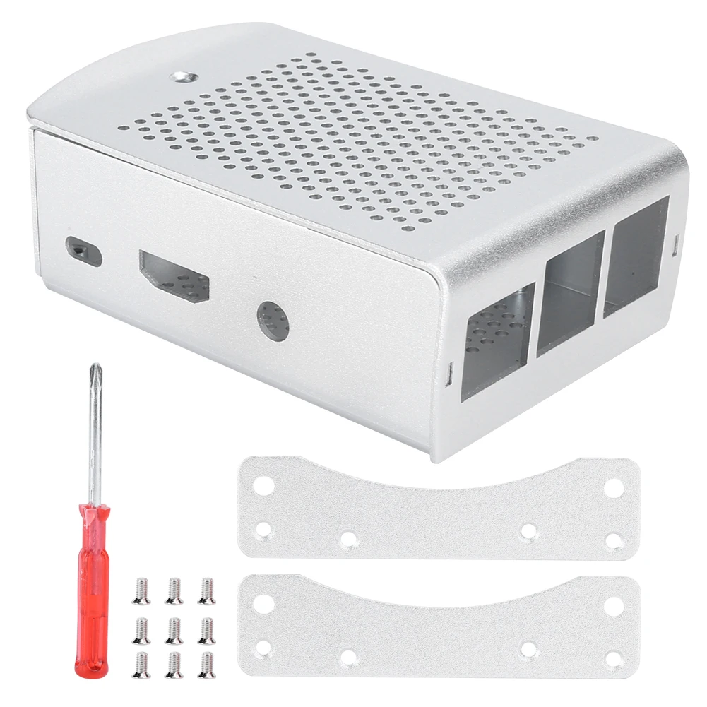 Aluminium behuizing voor Raspberry Pi 3, aluminium behuizing voor Raspberry Pi 3 B+ 2B, koelende beschermende doos voor het moederbord, zilverkleurig.