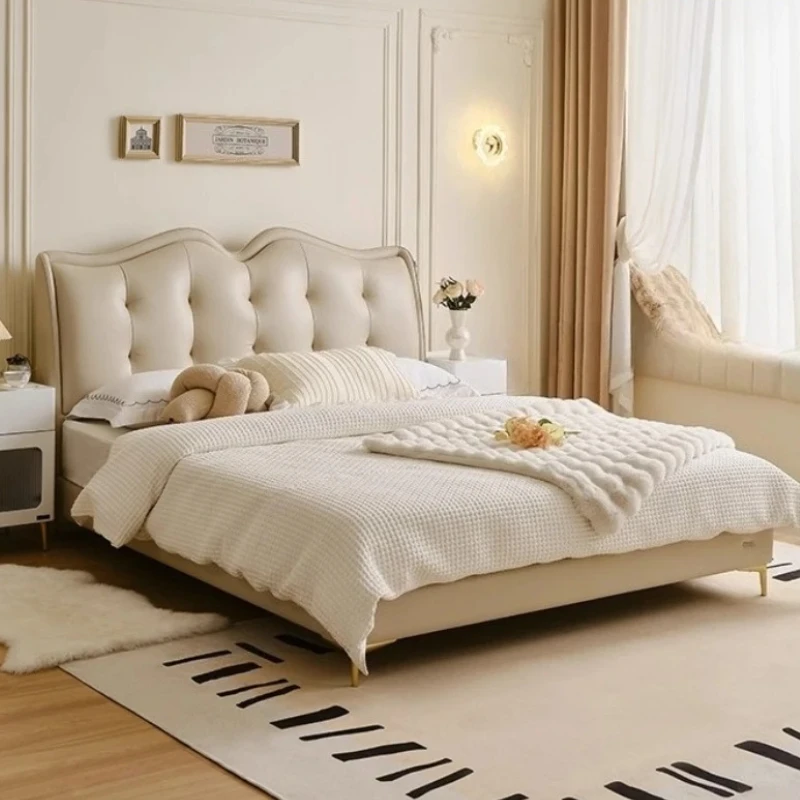 

French Light Luxury Leather Beds Wedding 180x200cm Double Marriage Bed Box Twin Bed With Storage Queen Luxury Bedroom Furniture