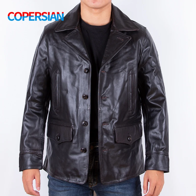 2021 New men's Horse Skin Leather Clothes Large Spring and Autumn Leisure Long Style Free Shipping