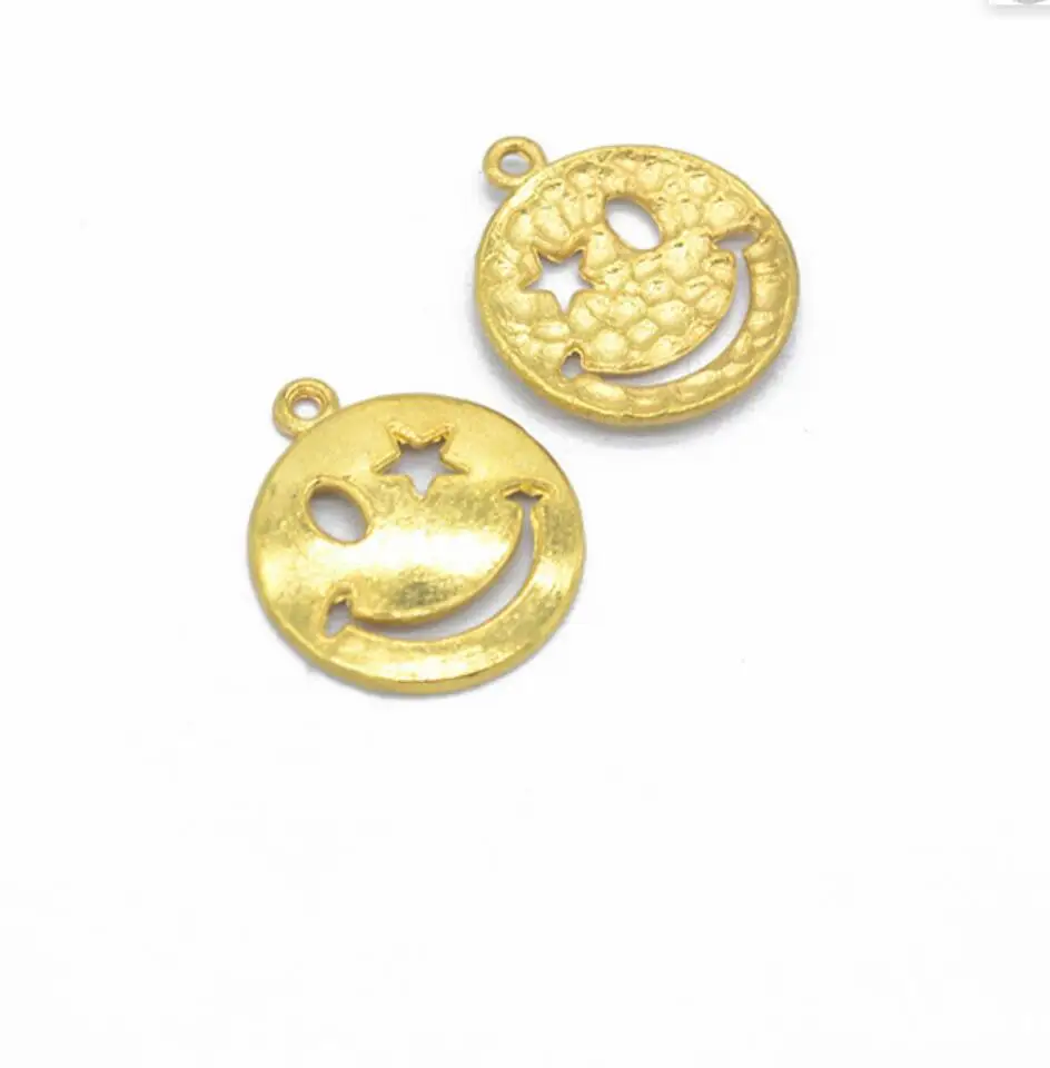 60pcs 22*19mm gold color Smiling face Alloy charms pendant fit necklace bracelet diy Pendants for jewelry making F0187