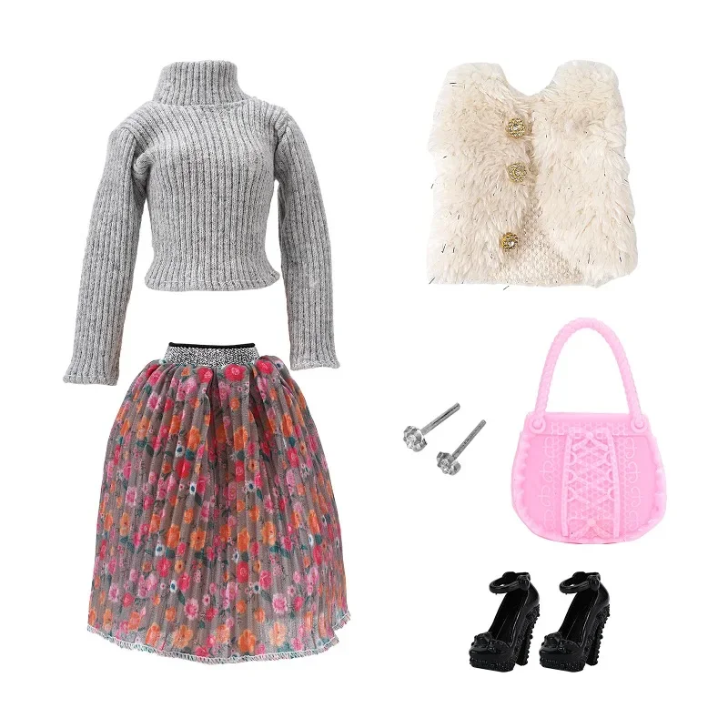 Doll's Clothing Winter Set Suitable for 30cm Thin Doll Bag Ear Studs Shoes Dress Suit Accessories Girls' Toys