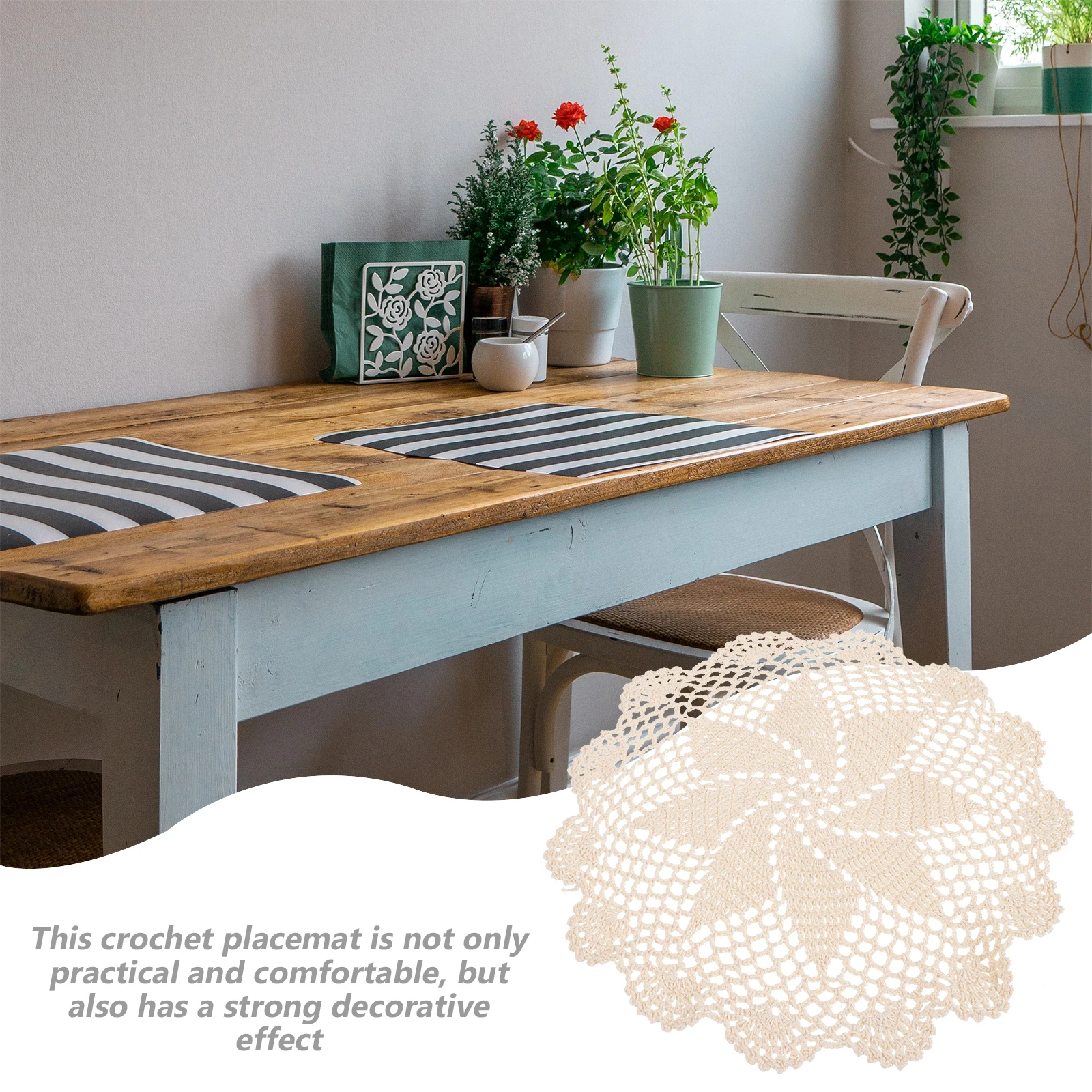 

Crochet Placemat Round Table Mat Cotton Kitchen Retro Decor Bohemian Style 26 28cm Diameter made Lace Padding