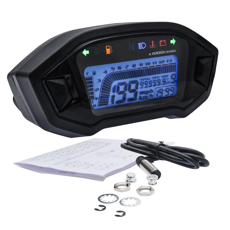 Universal Motorcycle LCD Digital 13000rpm Speedometer Backlight Motor Vehicle for 2-4 Cylinders Meter Odometer 7 Colors Adjust