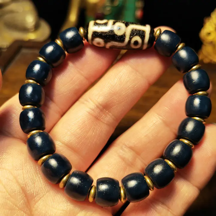 

Tibetan Genuine Nine Eyes Heaven Pearl Ran Agate Le Zi Xueba Coloured Glaze Men and Women Bracelet Multi Treasure Hand String Ba