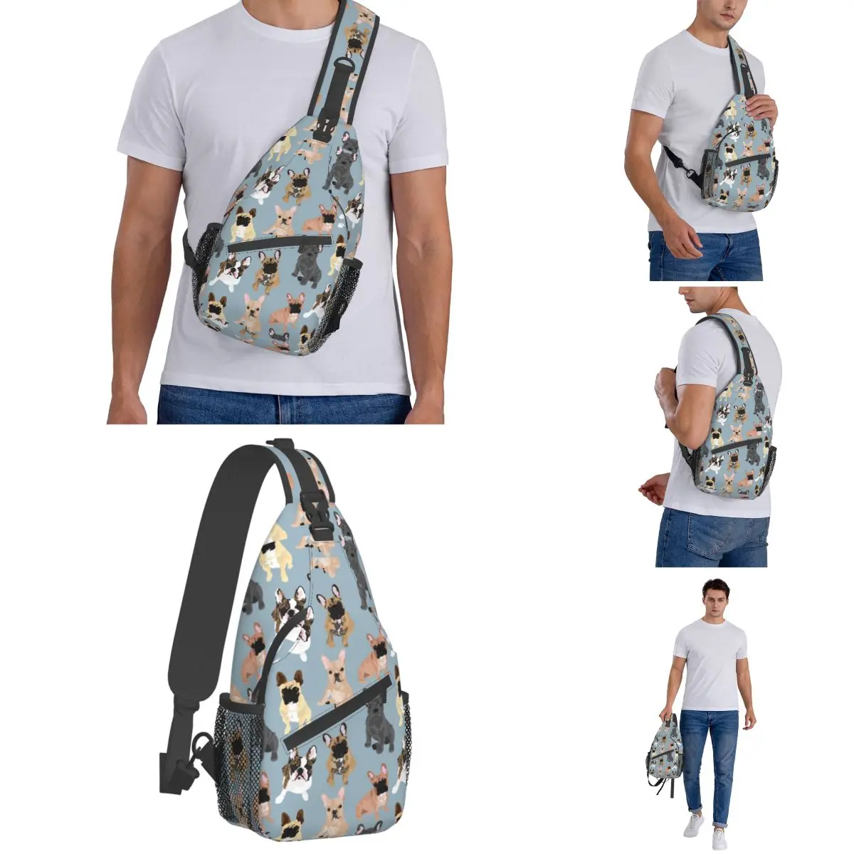 Frenchie buldog francuski torba typu Crossbody Sling Bag moda torba na klatkę piersiowa śliczne mops pies plecak na ramię Daypack Travel turystyka plecak podróżny