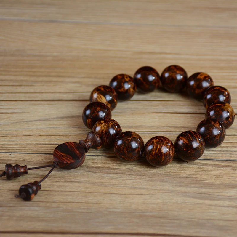 Small Leaf Huanghuali Bracelet Firework Pattern Myanmar Rattan Scar Beads Unisex Hand Jewelry Holiday Gift