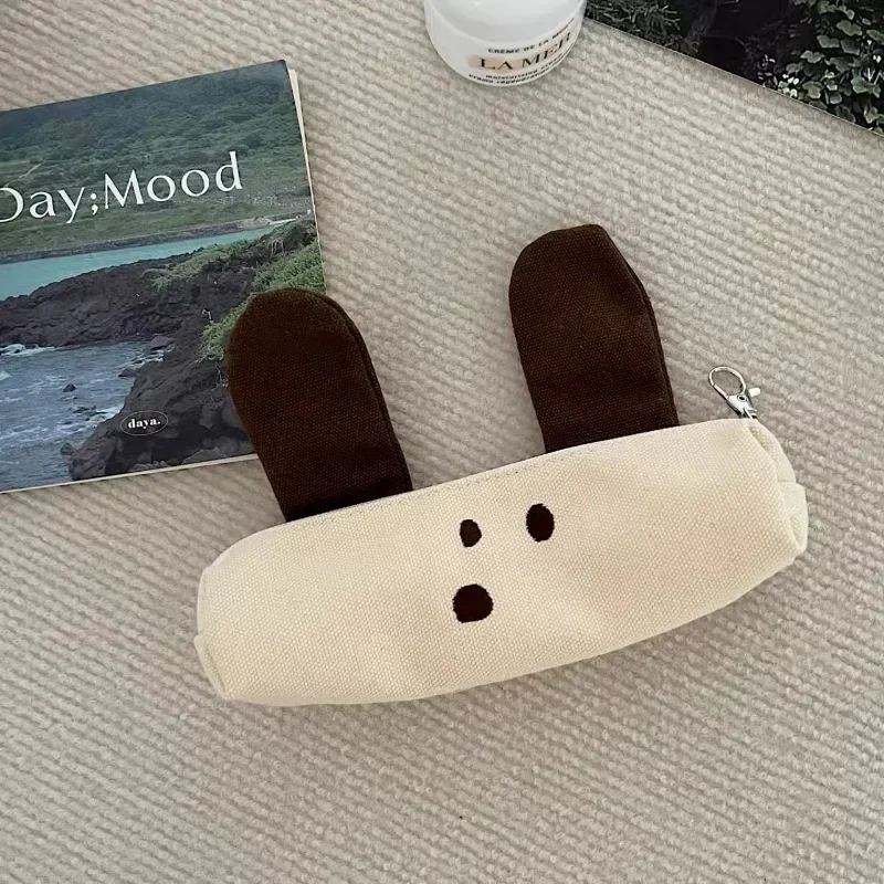 Cute Dog Canvas Pencil Bag Large Capacity Zipper Stationery Pouch Multi-function Storage Bag