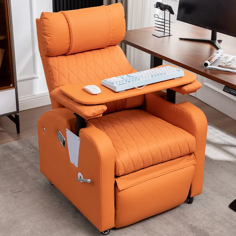 E-Sports Sofa Chair Home Leather Rotatable Lazy Office Chair with Footrest Ergonomic Computer Chair Wooden Frame Light Luxury