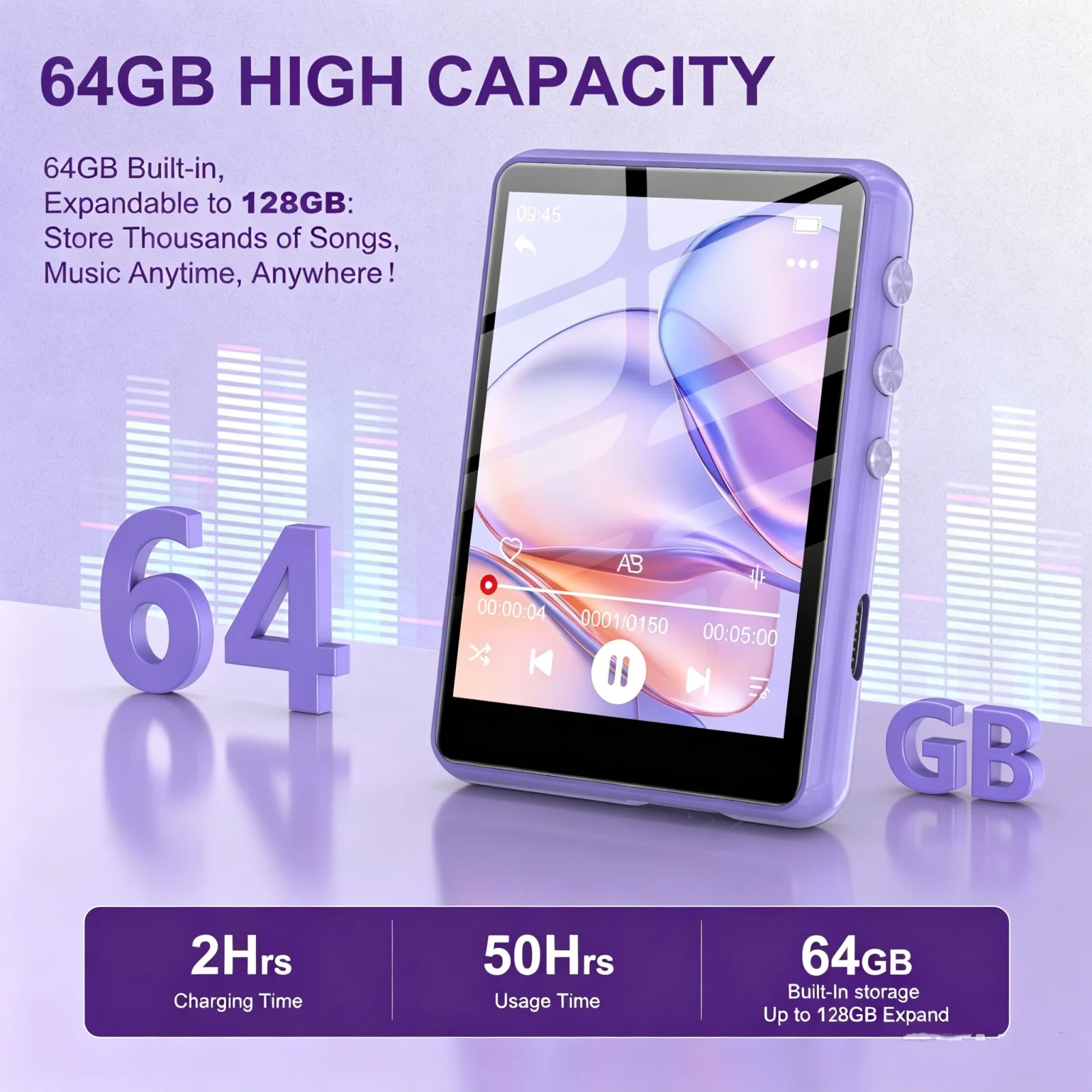 64 GB MP3-MP4-Player, 2,4-Zoll-Touchscreen, HiFi-Klang ohne Qualitätsverlust, Bluetooth 5.3, UKW-Radio, tragbarer Musikplayer, erweiterbar auf 128 GB. – Detail 8