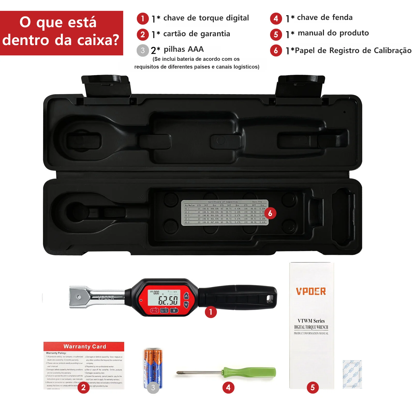 Chave de torque digital de cabeça intercambiável de 3-100Nm Chave de torque de cabeça com campainha e LED, calibrada