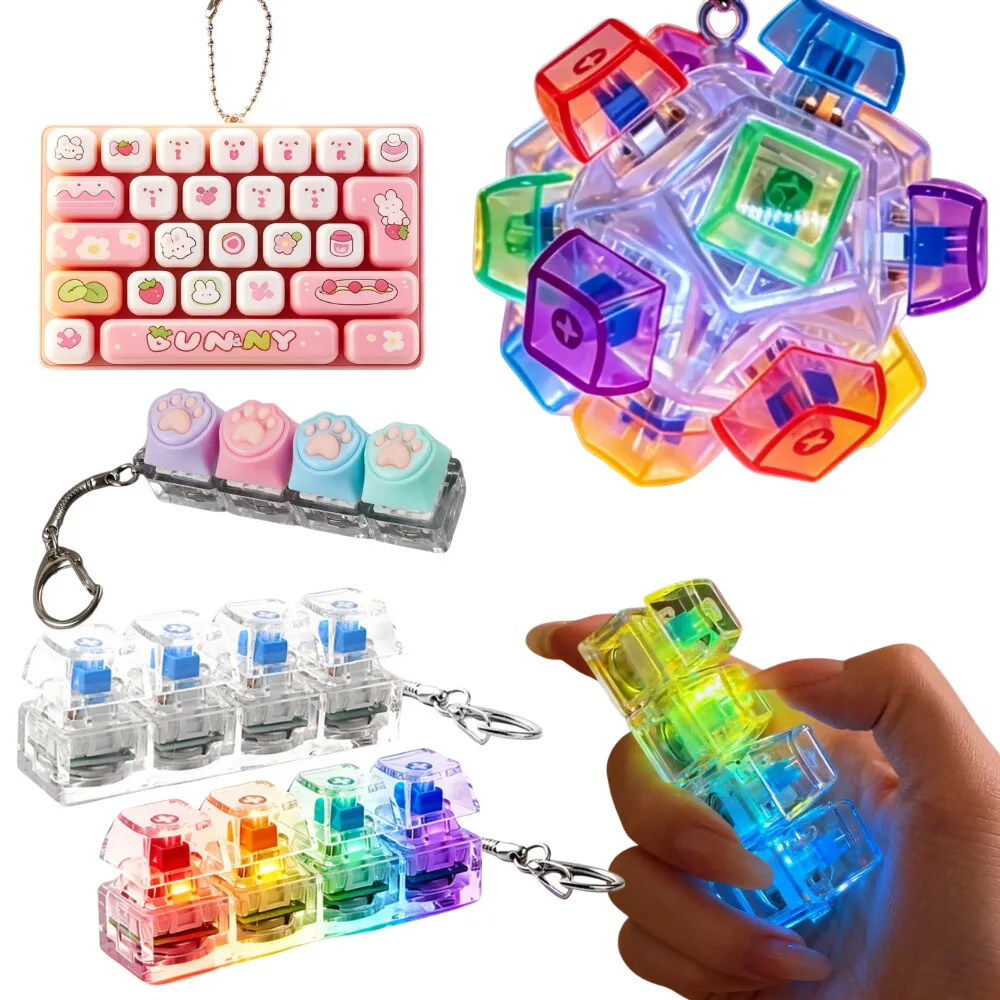 @딸깍이 LED Light-Up Keychain Keyboard Clickable Button Fidget Toy for Stress Anxiety Relief Portable Desk Accessory OFF Decor Gift