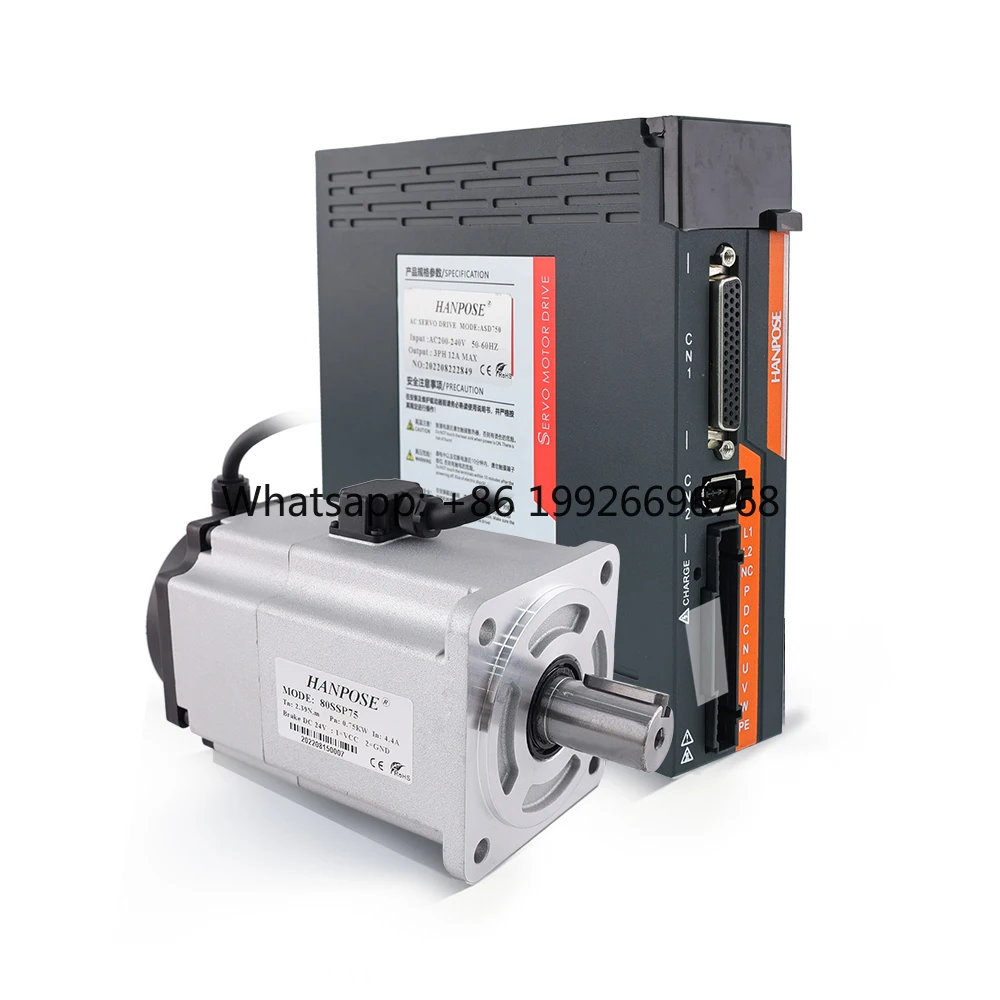 High Performance 0.75kw Servo Motor Driver with Brake Kit 80SSP75 + ASD275 220v 2.39N.m 4.7A 3000-6000rpm Servo Motor Controller