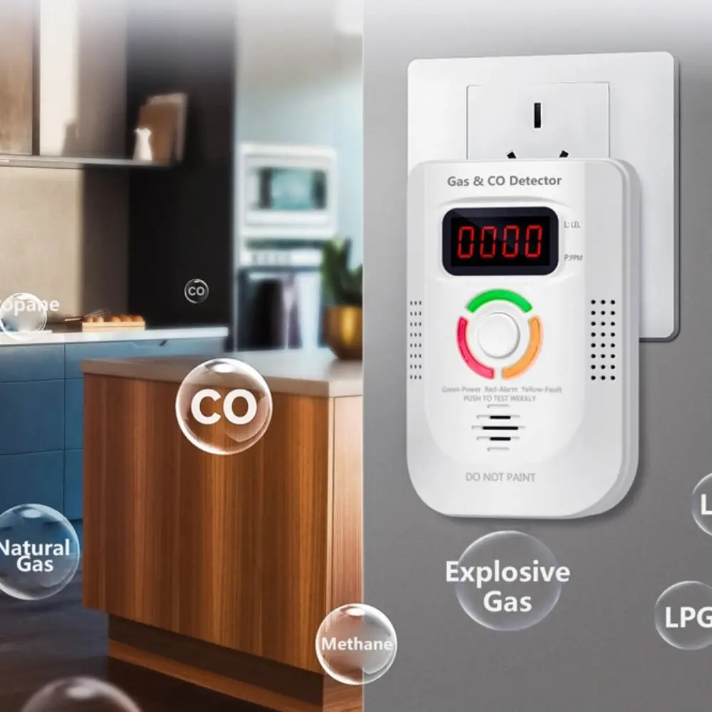 Environmental Sensors Gas Detection System LCD Display Sound Warning Gas Alarm US EU Plug Temperature Humidity Sensors
