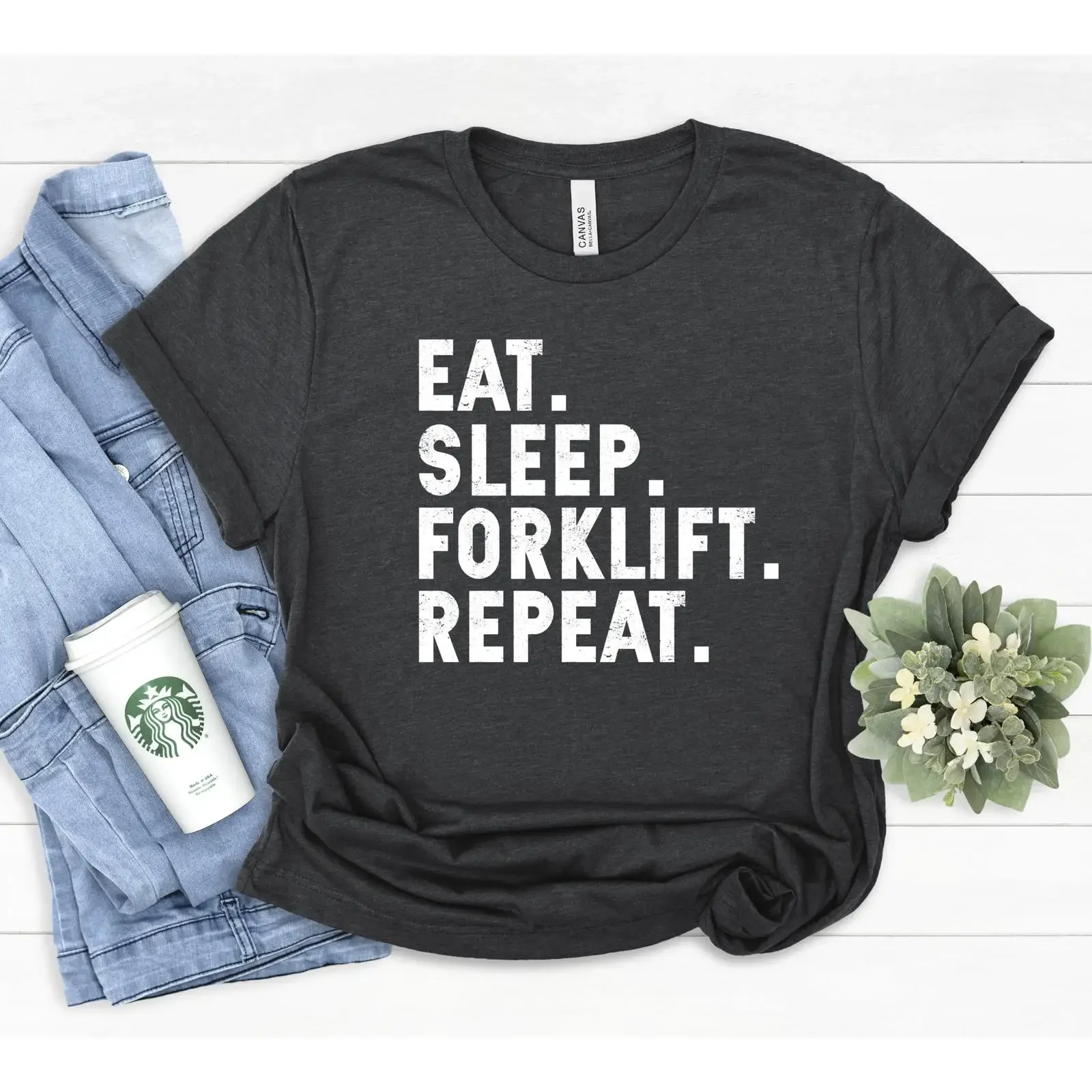 Forklift Operator T Shirt Eat Sleep Repeat Holiday Funny Dad Cotton vintage Washed Soft Top For Everyday Wear Versatile