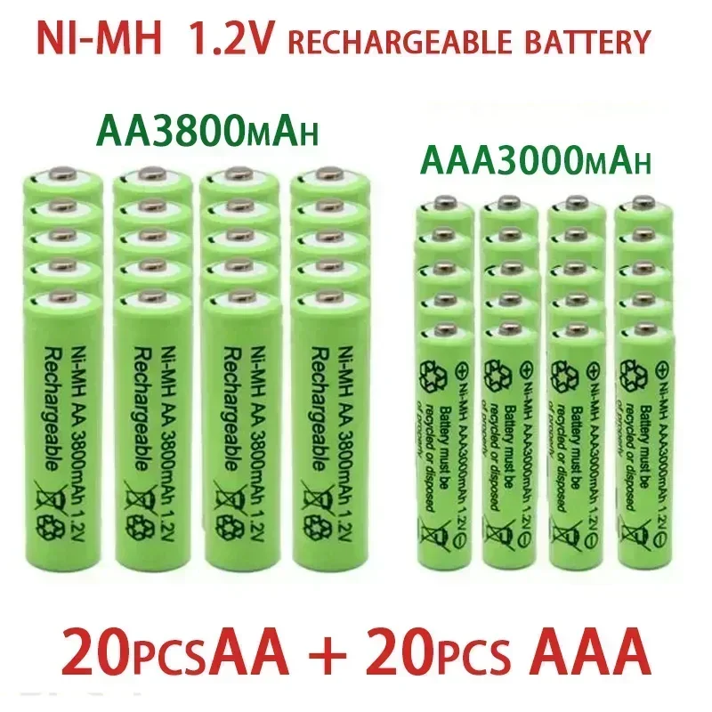 1.2V Rechargeable battery 100% genuine 1.2V AA 3800mAh +AAA 3000mAh Rechargeable battery NI-MH battery free shipping