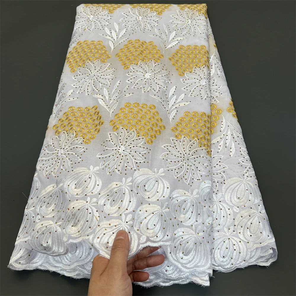 African Cotton Stones Lace Fabric 2024 High Quality New Swiss Voile Lace In Switzerland Lace Fabric For Women Evening Dress Sew