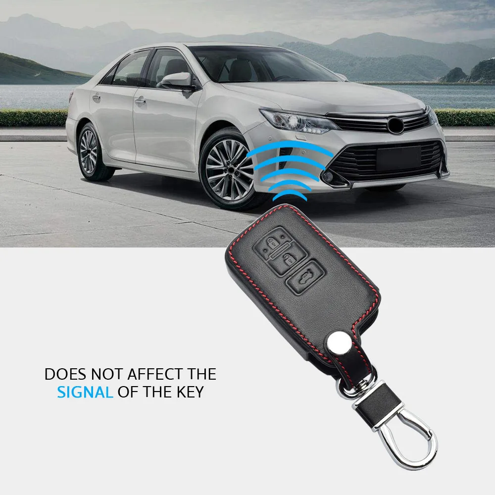 Skórzany pokrowiec na kluczyk samochodowy do Toyoty Camry 2016 2017 RAV4 Highlander Land Cruiser Harrier Smart Remote Fobs Shell Case Accessory — zdjęcie 5