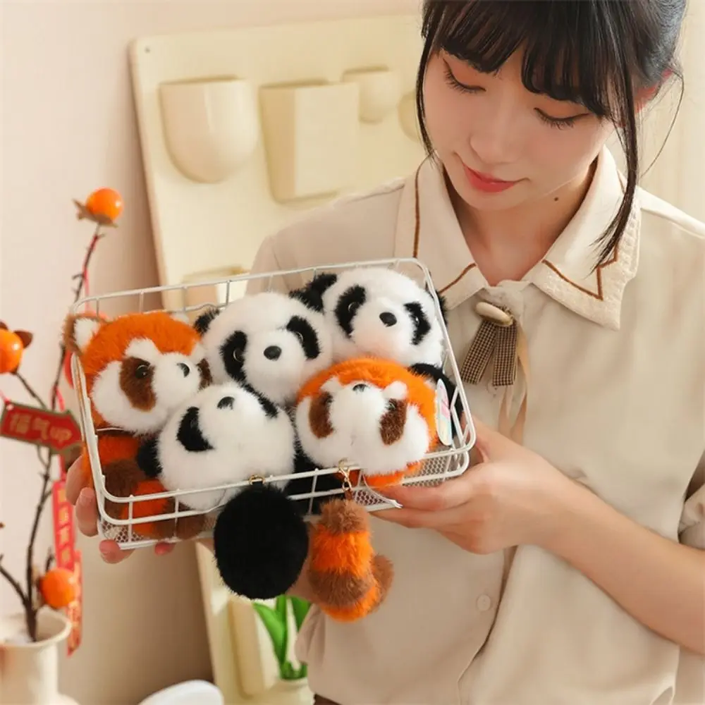 Cartoon Red Panda Plush Keyring Plush Stuffed Toys Pulling Tail Panda Plush Pendant Animal Soft Red Panda Plushies Pendant