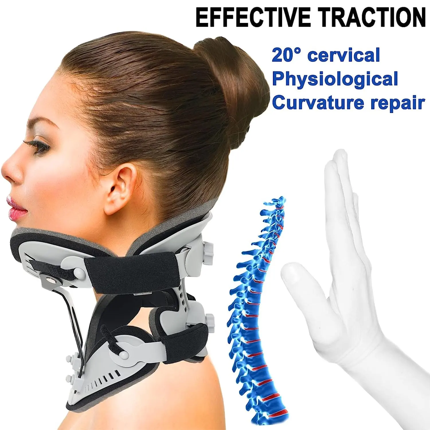 Adjustable Neck Brace Orthosis, Cervical Collar Support Stabilizes Vertebrae, Traction Spine Alignment, Relieves Pain & Pressure