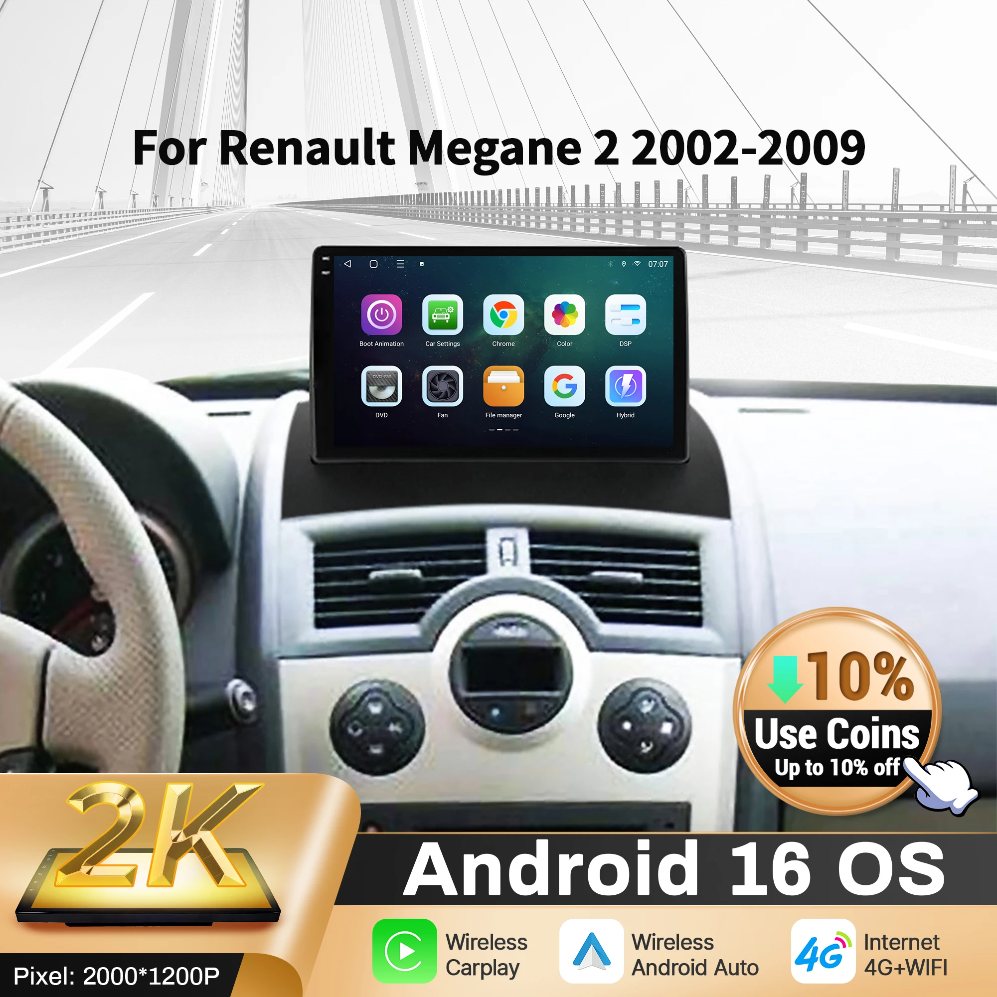 9inch Car Radio For Renault Megane 2 2002-2009 BT Carplay Android 16 Multimedia Navigation Head Unit 2K QLED Screen