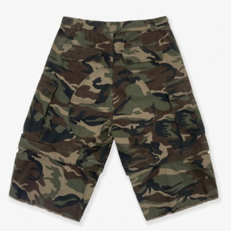 Project G/R Grailz Deconstructed Zipper-Patch Workwear Crop Shorts High-Street Casual Camouflage Shorts for Men & Women Summer