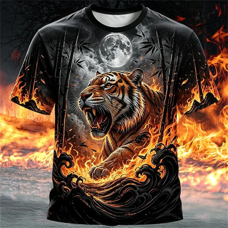 Men T-Shirt Cool Beast Tiger Graphic Short Sleeve T Shirts For Men Trend Casual Street Style 3D Printed O Neck Y2k Unisex Tops