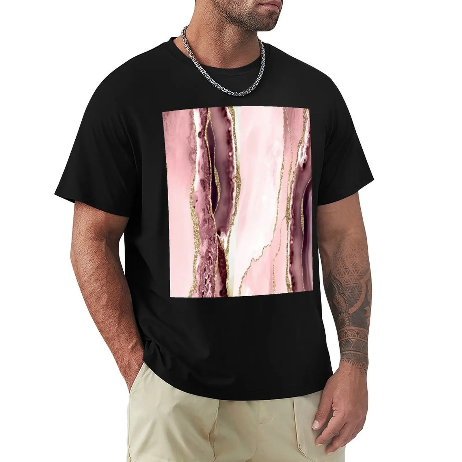 Blush Pink and Gold Agate Geode T-Shirt Big Size Simple T-Shirt