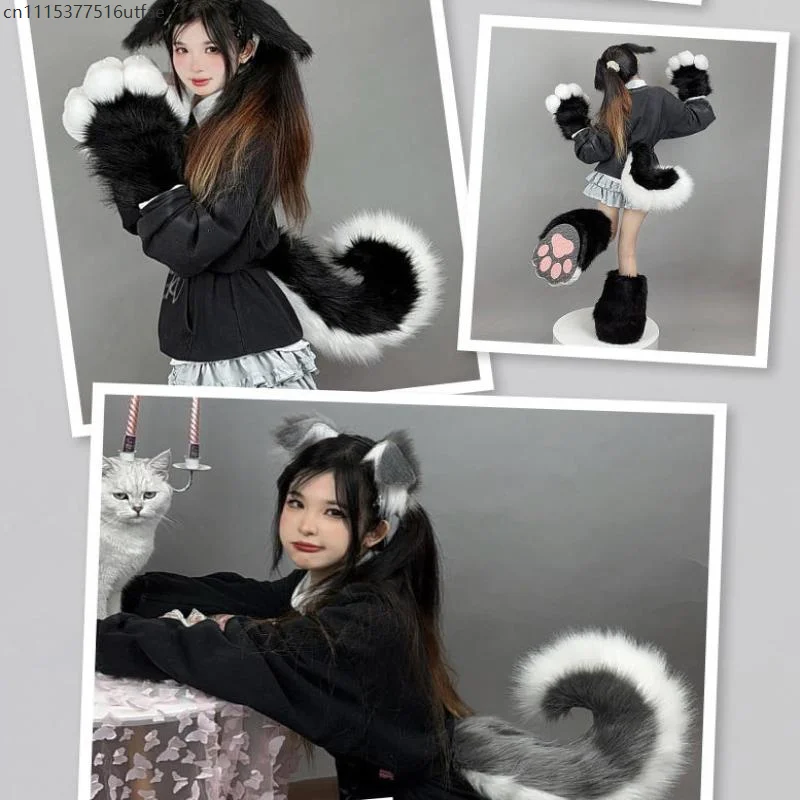Furry Anime Dog Ear Headband Tail Cosplay Halloween Plush Animal Ears Tail Hot Sale Simulation Cartoon Comic-Con Costume Props