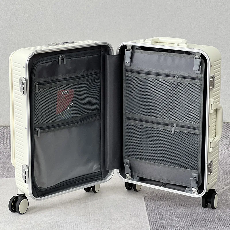 20/24 inch Front Open Trolley Case Aluminum Frame Travel Suitcase Multifunctional Rolling Luggage Unisex Business Boarding box