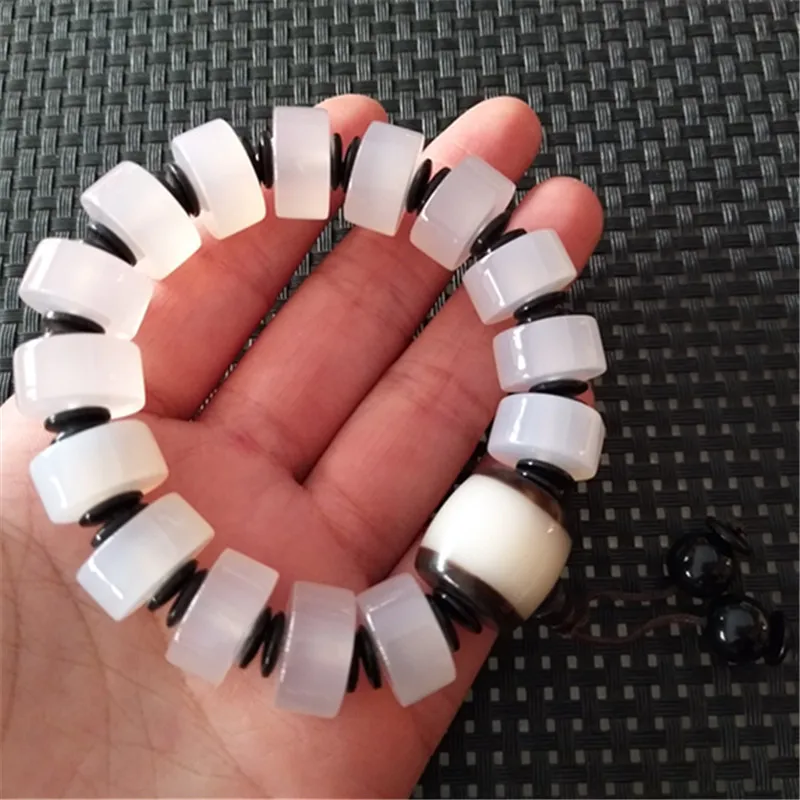 Agate White Chalcedony Spacer Beads Paired With Tibetan Bodhi Root Three-Way Buddha Men And Women