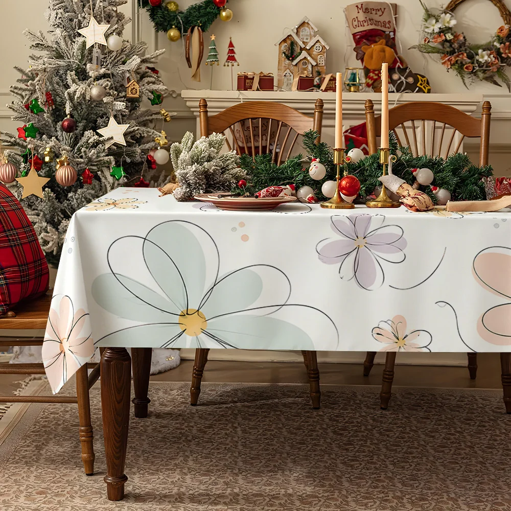 Blue Floral Green Leaves Table Cloth Waterproof Tablecloth Spill Proof Table Cloth, Wipe Clean Table Cloth for Dining Camping