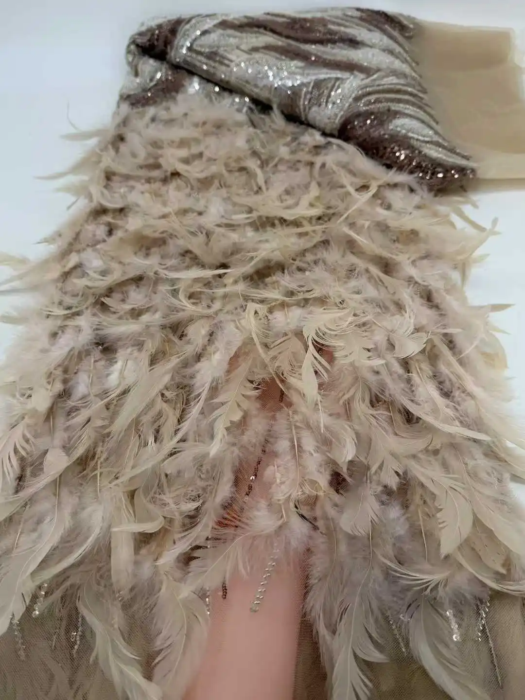 African 3D Feather Mesh Lace Fabric Handmade Beaded Sequin 202 French Nigerian for Ladies Party Dress Sewing