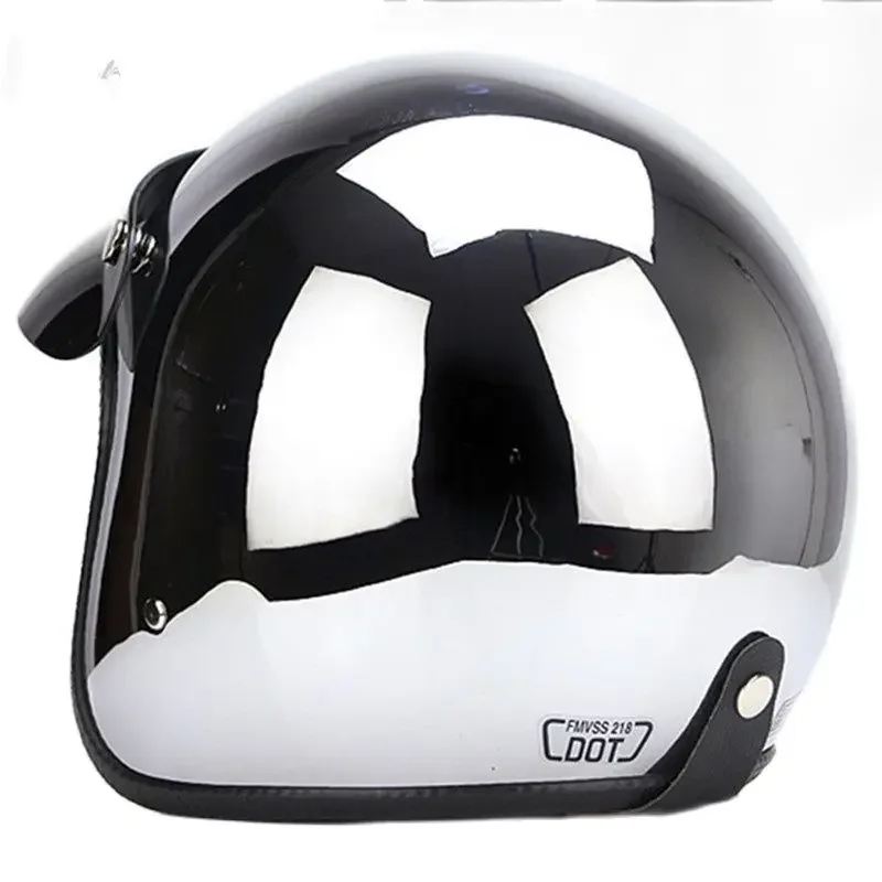 Open Face Motorcycle Helmet  Vintage Kask Motocycle Capacete Chrome Sliver Retro Casque Mirror Pilot Jet Moto 3/4 Half Casco