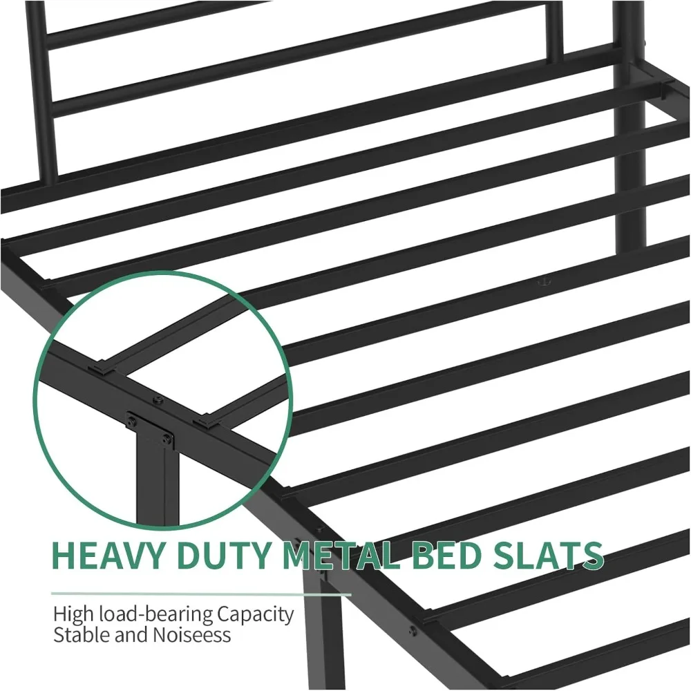 سرير بطابقين، سرير بطابقين مزدوج فوق التوأم للأطفال المراهقين البالغين مع سلالم ودرابزين، شرائح معدنية قوية شديدة التحمل. #3