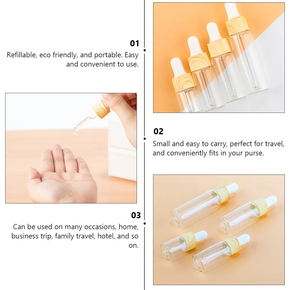 4Pcs Glass Dropper Bottle Subpackaging Essential Oil Bottle Transparent Refillable Travel Perfume Dispenser Portable Leakproof