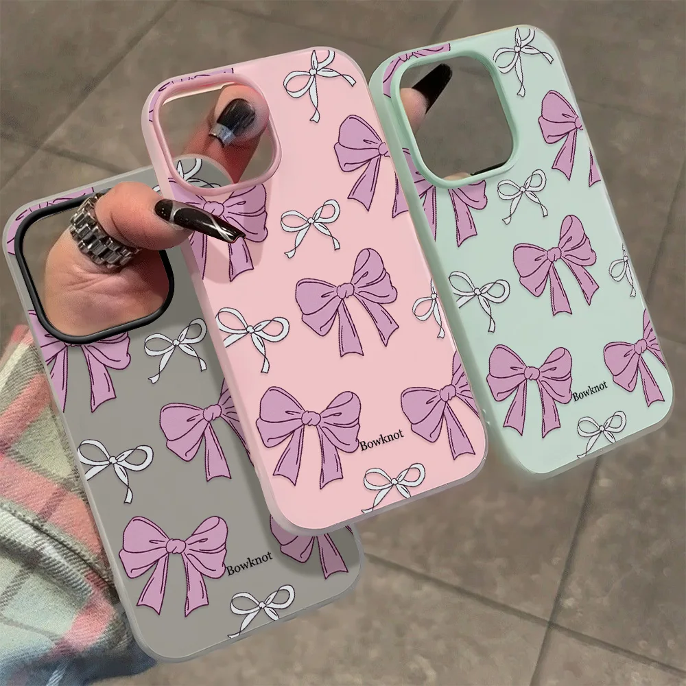 For iPhone 18 Pro Max 17 16 15 14 13 12 Pro Max 11 Phone Case Purple Bow Pattern Luxury Fashion Shockproof Protective Covers