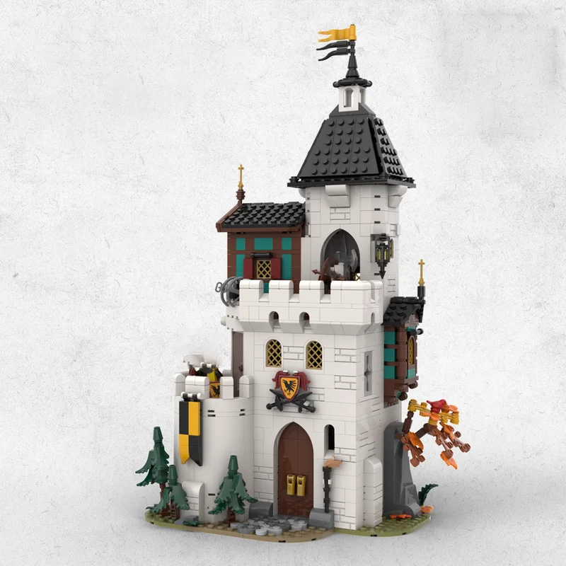 

Строительные блоки MOC-The Lion knigh's High White Tower, модель средневекового города, игрушки «сделай сам», Детский образовательный подарок, 1213 шт.